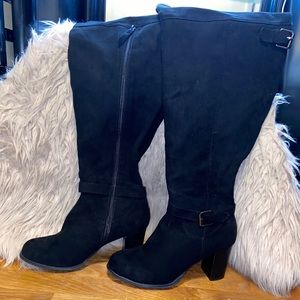 Wide Width Suede Thigh High Heeled Boots